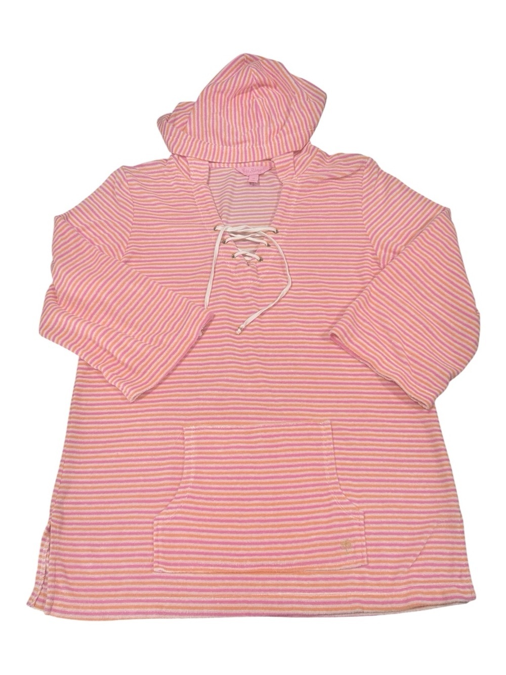 Lilly Pulitzer Striped Hooded Cover Up Sz M Pullover Cotton Blend Long Sleeve